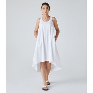 Halara Breezeful Racerback Dress Womens L Side‎ Pocket High Low Flowy Midi White